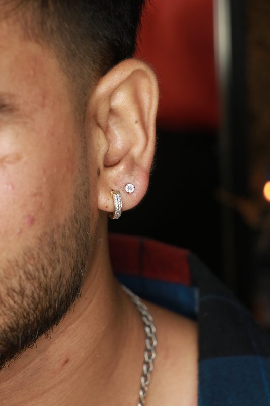 Double lobe piercing gold hoop and stud