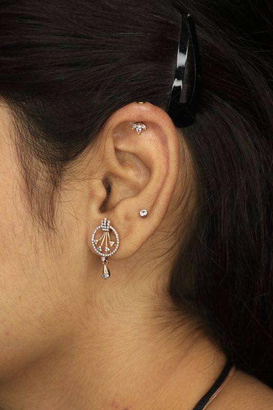 Helix piercing with marquise crown stud