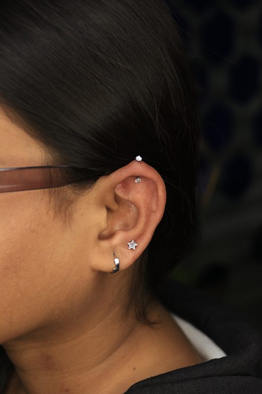 Helix piercing with prong set stud