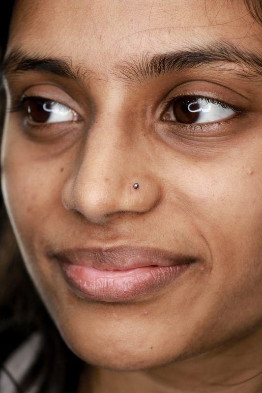 Nostril piercing with silver ball stud