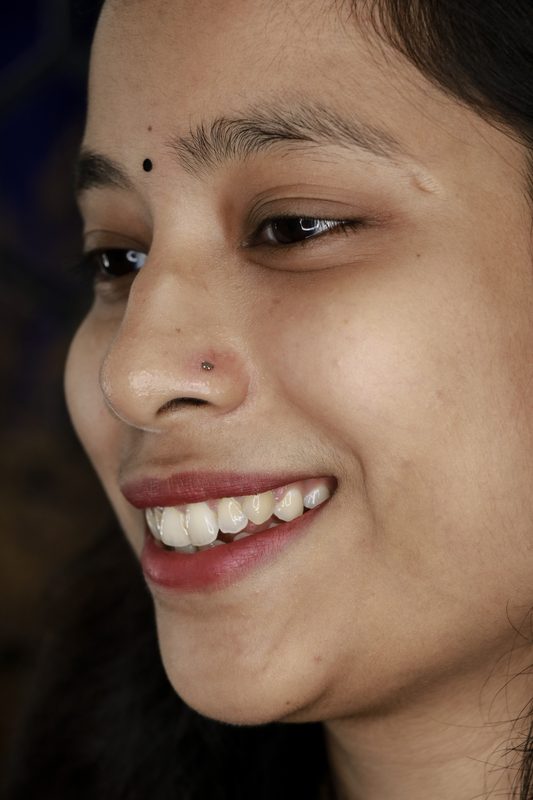Fresh nostril piercing with stud