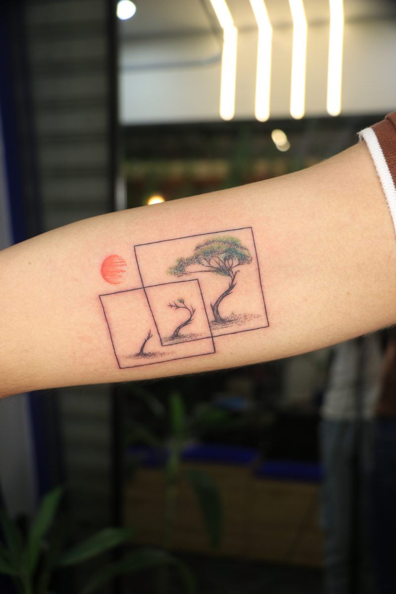 Tree of growth geometric color tattoo