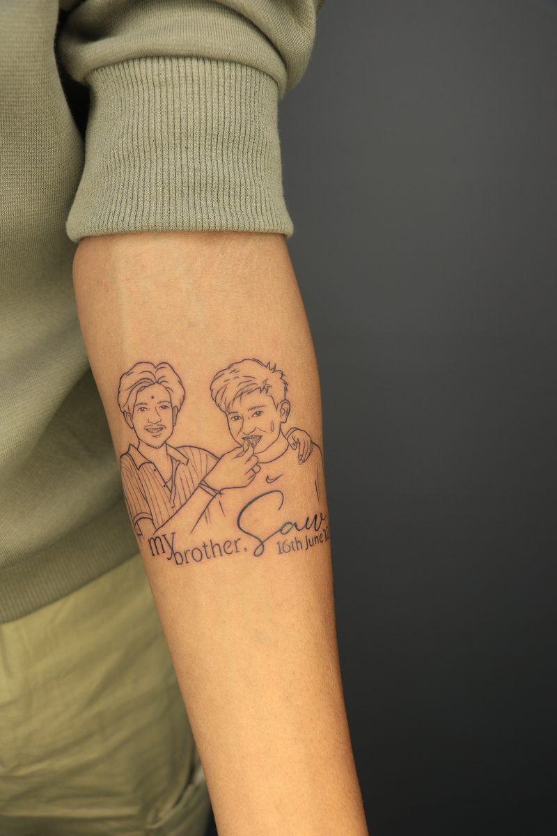 Brothers portrait line art tattoo