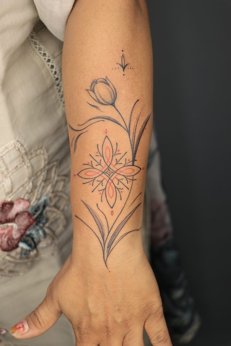 Tulip ornamental fine line tattoo
