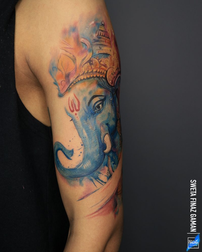 Lord Ganesha watercolor tattoo
