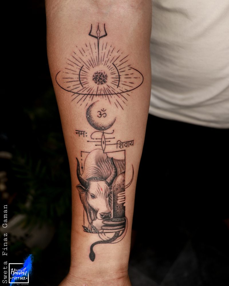 Shiva Lingam and Nandi tattoo