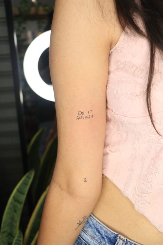 Do it anyway handwritten script tattoo with crescent moon