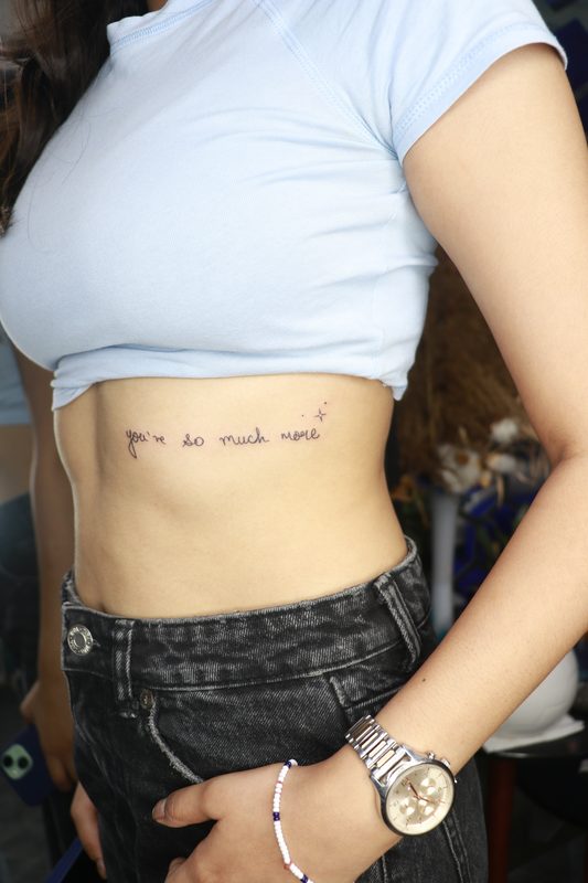 You're so much more ribcage script tattoo with sparkle