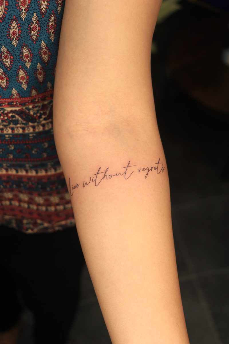 Live without regrets script tattoo