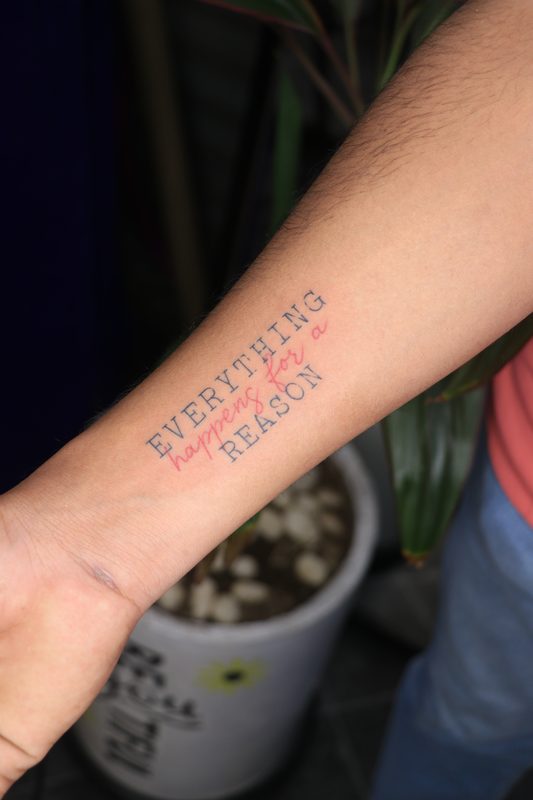 Everything happens for a reason typewriter script tattoo
